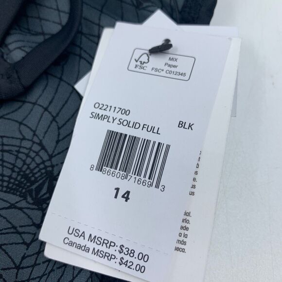 Volcom Womens 14W Swimsuit Swim Surf Bikini Bottom Simply Solid Full Black NEW - Picture 4 of 8